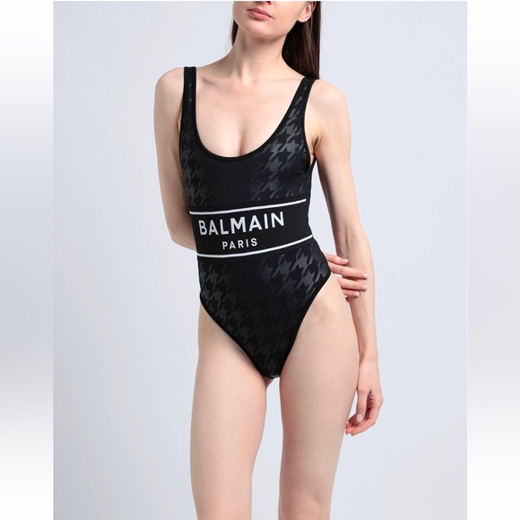 BALMAIN***Black Houndstooth One-Piece Swimsuit***Small $580 - Picture 3 of 10